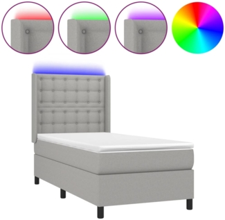 vidaXL Boxspringbett mit Matratze & LED Stoff Hellgrau 90x200 cm, Härtegrad: H2 [3138605]
