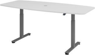 bümö elektrisch höhenverstellbarer Konferenztisch in grau 220x103 cm, Gestell: Graphit - Besprechungstisch rund-oval, großer elektrischer Meeting Tisch für Konferenz & Besprechungsraum, XMST22-5-G