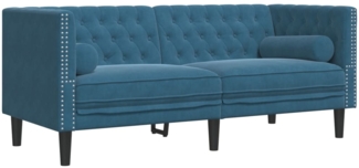 vidaXL Chesterfield-Sofa mit Nackenrollen 2-Sitzer Blau Samt 372691
