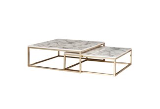 Wohnling Couchtisch WL6.246 (2er Set Weiß Marmor Optik Eckig, Beistelltisch), Couchtisch 2-teilig, Anstelltisch Modern