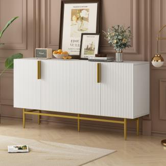 Merax Modernes, elegantes Sideboard mit 4 Türen, goldfarbener Metallgriff, Buffetschrank für Esszimmer, Wohnzimmer, Schlafzimmer, Flur (Weiß)