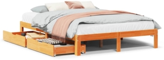 vidaXL Massivholzbett mit Schubladen Wachsbraun 120x200 cm Kiefer 3301965