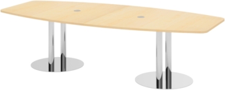 bümö Konferenztisch oval 280x130 cm großer Besprechungstisch in Ahorn, Besprechungstisch mit Chromsäulen, Meetingtisch für 10 Personen, XXL-Tisch für Besprechungsraum & Meeting, KT28S-3-C