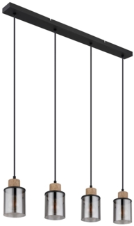 Pendelleuchte, Metall, Schwarz-matt, Rauchglas, L 78 cm