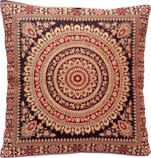 Handgewebter indischer Banarasi Seide Deko-Kissenbezug mit Extravaganten Mandala Design in Schwarz - 40 cm x 40 cm