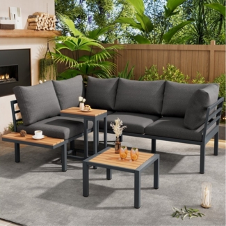 Flieks Gartenlounge-Set, 5-Sitzer Gartenmöbel Sofa &Beistelltisch &Hocker (kann als Couchtisch)