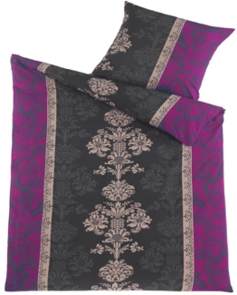KH-Haushaltshandel Bettwäsche 2-tlg. Bettwäsche, 135x200 + 80x80cm, Ornamente, Microfaser, 4 teilig, beere grau creme, Streifen/Ornamente, Reißverschluss