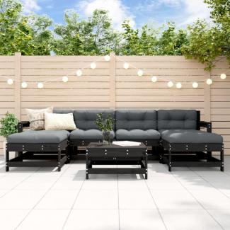 vidaXL 7-tlg. Garten-Lounge-Set mit Kissen Schwarz Massivholz 3185945