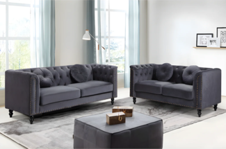 Vente-unique - Couchgarnitur 3+2 - Samt - Anthrazit - TURNER