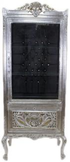 Casa Padrino Barock Vitrine Silber / Schwarz - Vitrinenschrank - Wohnzimmerschrank Glasvitrine