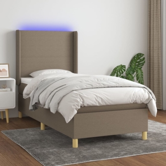 vidaXL Boxspringbett mit Matratze & LED Taupe 90x200 cm Stoff 3138689