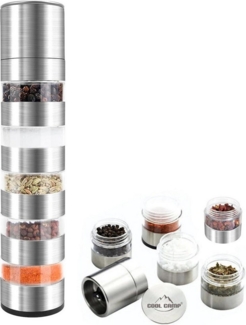 LuxusKollektion Küchenorganizer-Set 5-in-1 Mini Gewürzstreuer Set Edelstahl Gewürzmühle Camping Picknick
