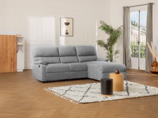 Vente-unique - Ecksofa Relaxsofa elektrisch - Stoff - Ecke Rechts - Hellgrau - LUNANO
