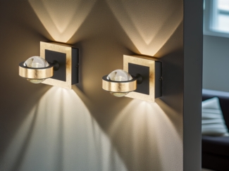 2er SET LED Wandlampen Schwarz Gold mit Schalter dimmbar, Höhe 12cm