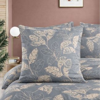 ZIRVEHOME Bettwäsche Baumwolle Bettbezug Graublau Beige Elegantes Blattmuster, Arina V1, Renforce, 2 teilig, 155x220 Baumwolle Natur-Design Graublau, Beige Blattmuster