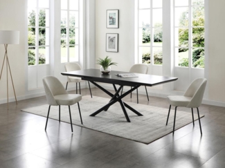 Vente-unique - Stuhl 2er-Set - Cord & schwarzes Metall - Cremefarben - ALPALI