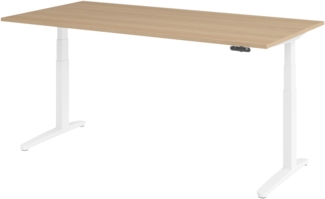 bümö elektrisch höhenverstellbarer Schreibtisch 200x100 cm mit Memory-Steuerung - Design Schreibtisch höhenverstellbar elektrisch, elektrischer Schreibtisch Eiche, Gestell weiß, XBHM2E-E-WW