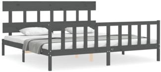 vidaXL Massivholzbett mit Kopfteil Grau 200x200 cm 3193358