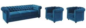 Vente-unique - Couchgarnitur 3+1+1 - Samt - Grünblau - CHESTERFIELD
