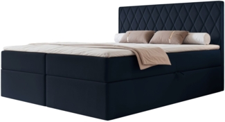 Selsey 'Carenzo' Boxspringbett mit Bonellmatratze, Topper, Velours, dunkelblau, 140x200 cm