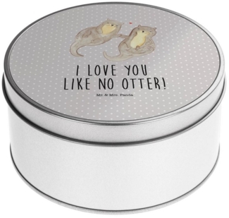 Mr. & Mrs. Panda Aufbewahrungsdose Otter Hände halten - Grau Pastell - Geschenk, Keksdose, Otter Seeotte (1 St), Besonders glänzend