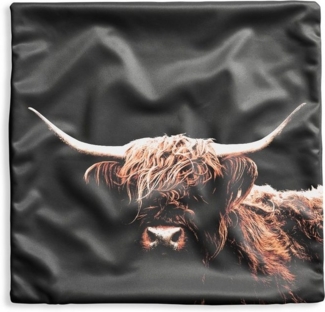 MuchoWow Dekokissen Schottischer Highlander - Schwarz - Horn, Kissenbezüge, Kissenhülle, Deko Kissenbezug, Kissen, 40x40 cm