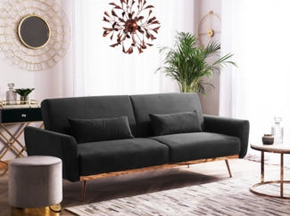 Beliani 'EINA' Schlafsofa, 3-Sitzer Sofa, Samtstoff, Schwarz, 86 x 81 x 210 cm
