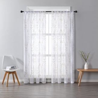 BYSURE Gardine NF12WH00129, Stangendurchzug (2 St), transparent, Voile, Durchsichtig Gardine