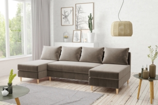 AX LIVING Samt Couch mit Schlaffunktion Hoyton 270 cm in Braun – Eleganz & Komfort