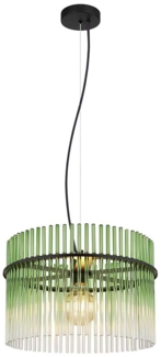 Pendelleuchte, Metall, Glas grün, klar, D 40 cm