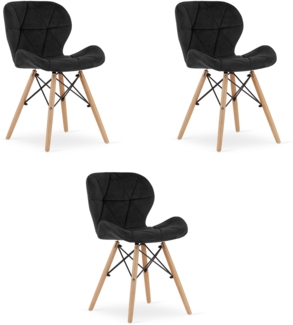 Valora WAKO Samtstuhl, modern, ergonomisch, schwarz (3 Stück)