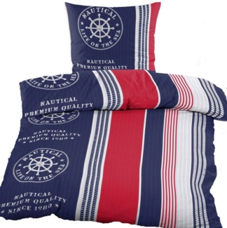 KH-Haushaltshandel Bettwäsche 2-tlg. Seersucker Bettwäsche 135x200 +80x80cm, bügelfrei, Seersucker, 2 teilig, rot grau weiß, Microfaser, bügelfrei