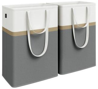 Songmics Wäschekorb 2er Set, Wäschesammler, faltbar, Polyester / Baumwolle schiefergrau, 30 x 40 x 65 cm, 75 l