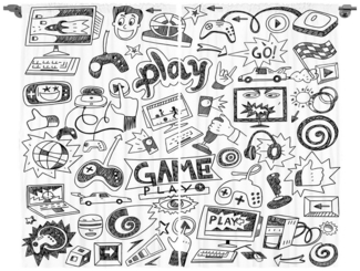 Abakuhaus Gardine Schlafzimmer Kräuselband Vorhang mit Schlaufen und Haken, Videospiele Sketch Stil Gaming