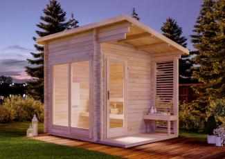 FinnTherm 'Lizzy S' Gartensauna mit 2 Sitzbänken, Holz natur, 265,5 x 228 x 330 cm