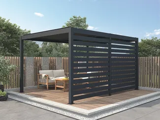 Vente-unique - AMADORA Terrassenüberdachung Metall Grau - B 305 cm x H 220 cm x L 395 cm