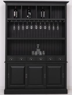 Casa Padrino Landhausstil Massivholz Barschrank Schwarz 151 x 36 x H. 210 cm - Massivholz Weinschrank im Landhausstil - Massivholz Bar Möbel - Landhausstil Bar Möbel