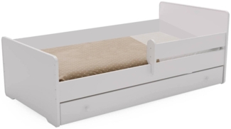 Dmora Kinderbett Gening, Kinderbett für Schlafzimmer, Einzelbett mit Kommoden, Struktur mit ausziehbarem Bett, 77x144 h56 cm, Weiß