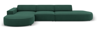 Micadoni 4-Sitzer Samtstoff Sofa Jodie offen runde Recamiere Links Strukturierter Stoff Grün Kunststoff schwarz