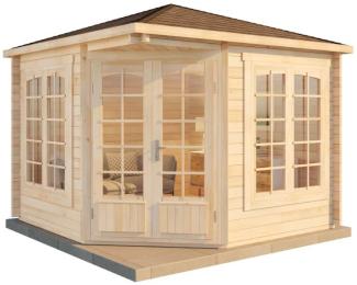 Alpholz 5-Eck Gartenhaus Modell Josephine-40 A Gartenhaus aus Holz in Braun Holzhaus mit 40 mm Wandstärke Blockbohlenhaus mit Montagematerial