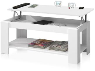 Habitdesign Couchtisch mit Zeitschriftenständer, Hubtisch, Esszimmermöbeltisch, Artik White Finish, Maße: 102 cm (Länge) x 43/54 cm (Höhe) x 50 cm (Tiefe)