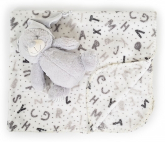 Cangaroo Babydecke 90 x 75 cm mit Plüschtier kuschelige Babydecke Krabbeldecke grau