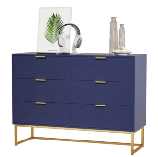 UEV Sideboard mit 6 Schubladen, Highboard Mehrzweckschrank mit Kisppschutz (für Wohnzimmer Schlafzimmer Büro Flur, 100x34x73,5cm), Küchenschrank Buffet TV Board Schrank mit Füße Aufbewahrungsschrank