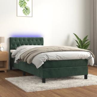 vidaXL Boxspringbett mit Matratze & LED Dunkelgrün 90x190 cm Samt 3134558