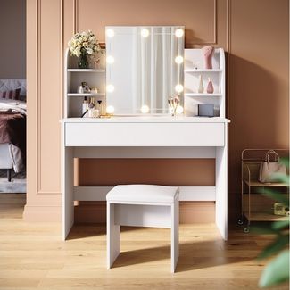 SONNI Schminktisch Schminktisch mit LED-Beleuchtung weiß, Frisiertisch, Dicke: 15 cm Brett Frisiertisch mit Spiegel 108x140x40cm