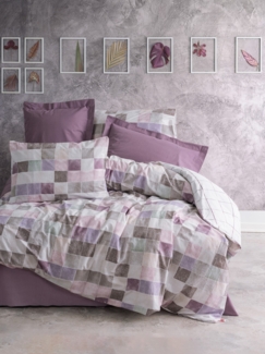 Ranforce Einzelbettbezug-Set (DE), 'Maro', Staubige Rose, Weiß, Lila, Braun