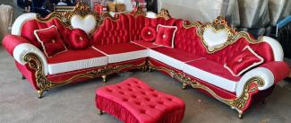 Casa Padrino Luxus Barock Ecksofa Bordeauxrot / Weiß / Gold