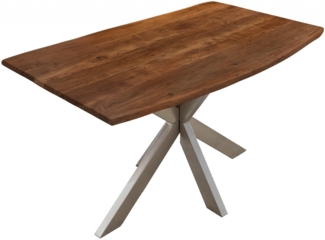 Esstisch Baumkante massiv Akazie nussbaum 180x90 silber KALEA 528190