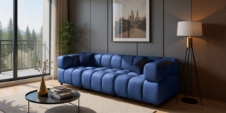 Sofa Designersofa FLOW 3-Sitzer in Stoff Bluvel Blau