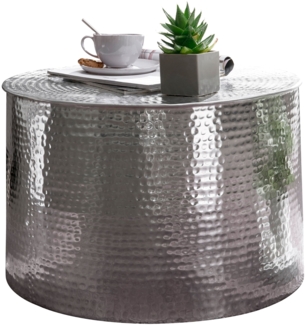 Wohnling Couchtisch RAHIM 61 x 40,5 x 61 cm Aluminium Beistelltisch orientalisch rund, Silber